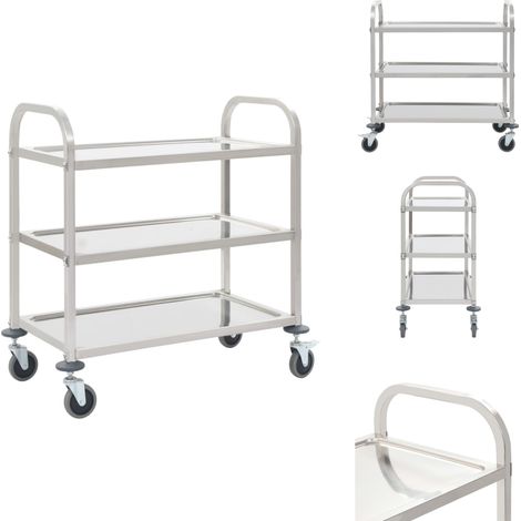 Chariot de cuisine à 3 niveaux 96,5x55x90 cm Acier inoxydable - Chariot De Cuisine - Chariot De Service - Chariot Inox - Chariot Multi Niveau - Meuble De Rangement (1/5)