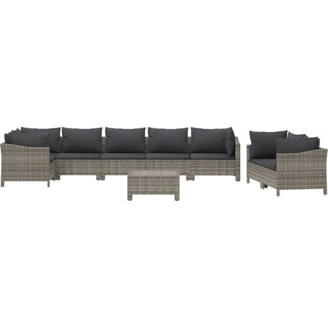 9-tlg. Garten-Lounge-Set mit Kissen Grau Poly Rattan vidaXL (1/4)