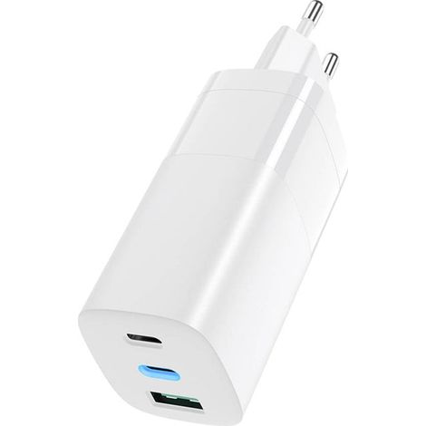 Cargador 65w usb c pd carga rapida macbook air iphone etc - blanco
