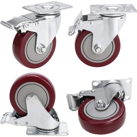 COOCHEER 4pcs 100mm Ruote girevoli Gomma Ruote per mobile con freno,Capacità di carico massima 400KG (1/5)