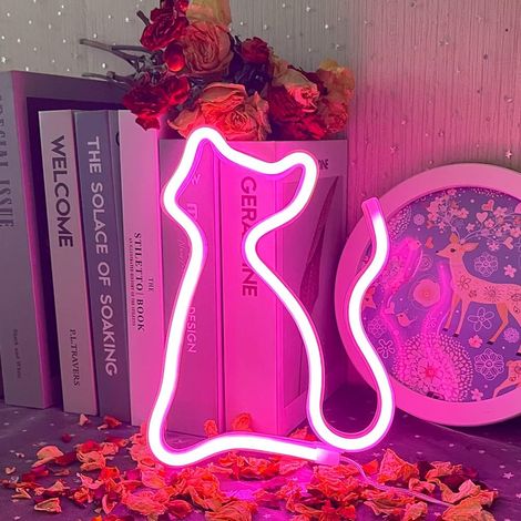 MINKUROW Luz De Neón Led Letrero De Neón, Letreros De Neón De Gato Batería / Luz De Neón De Gato Alimentada Por Usb Para El Dormitorio Día De San Valentín Fiesta De Navidad Luz De Pared De Neón (1/5)