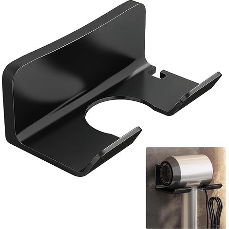 Support mural universel pour sèche-cheveux, convient à la plupart des modèles, sans perçage, durable et stable, économise de l'espace, ABS noir (1/5)