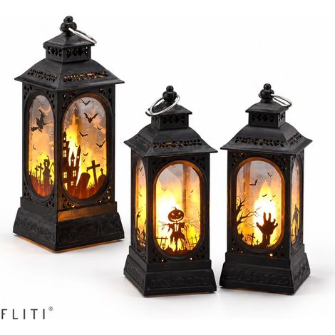 FLITI 3er-Set Halloween-LED-Laternen: Kürbis, Geist, Burg, Kunststoff, zum Aufhängen im Freien (1/5)