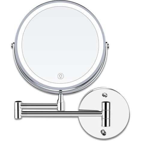 inch LED Wall Mounted Makeup Mirror with Magnifying Light, 1x/10x Magnification, USB Charging Function, 3 Colors Adjustable, 360° Swivel and Extendable, for Bathrooms and (1/4)