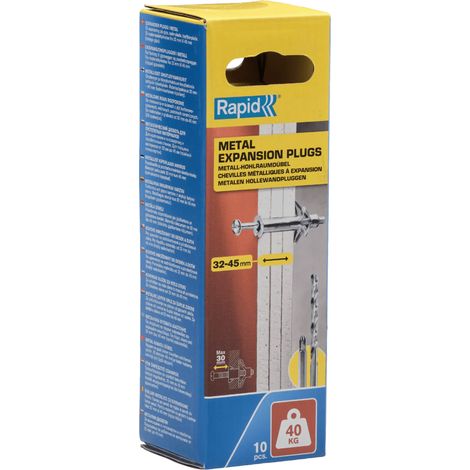 RAPID - Chevilles à Expansion Métal - 32-45mm Lot 10 Charge Max 40 kg Pour Cloison Plâtre, Fixation Solide pour Mur Creux - (5001552)