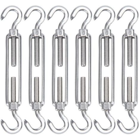 Tendeur de câble en acier inoxydable UlisemM5, ensemble de 6 tendeurs et crochets de câble, tendeur et crochet réglables robustes pour corde, câble, corde à linge, clôtures pour installation de parapl