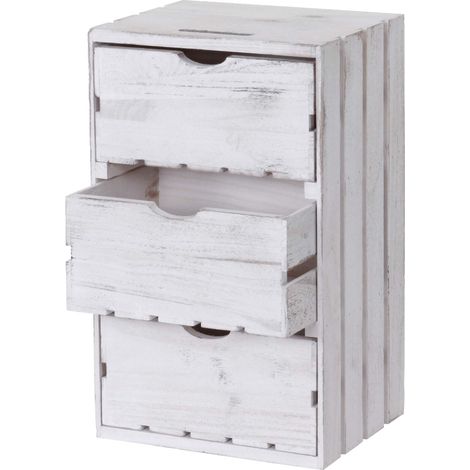 Kommode HHG-518, Schubladenkommode Holzkiste, Shabby-Look Vintage 3 Schubladen 53x32x26cm weiß