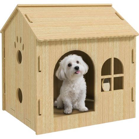 Beyamis Indoor-Hundehaus mit Fenster, Hohlkrallen-Design, Hunde- und Katzenhaus, 49,5 x 41 x 51 cm, Eiche
