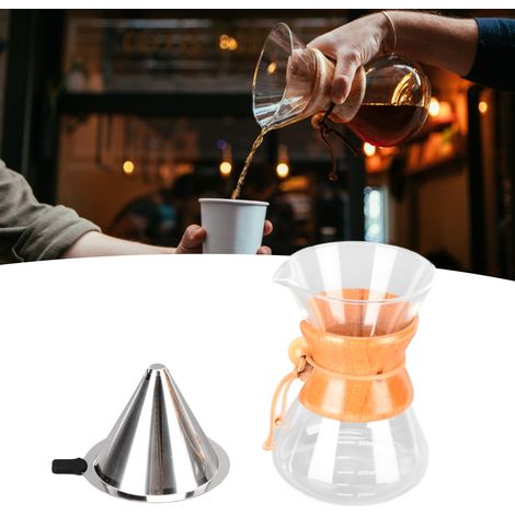 Cafetière en bambou, cafetière en verre, bouilloire classique résistante à l'eau chaude, cafetière à filtre, filtre à café, 600 ml (1/5)