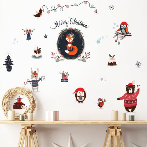 Stickers Noël animaux de la forêt Merry Christmas - Autocollants stickers adhésifs noël - décoration fêtes - 40x50cm (1/5)