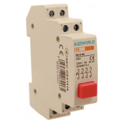 Pulsante Modulare Con Spia Luce Led Rosso 1M 4NO 16A AC 230V IP20 IEC60947-5-1 PB