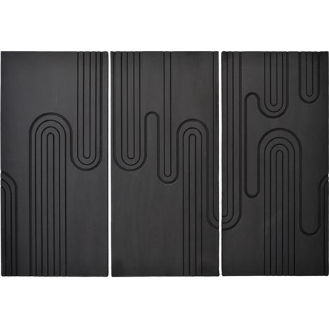 Tête de lit murale triptyque Aurore 160cm Bois sculpté Noir (1/5)