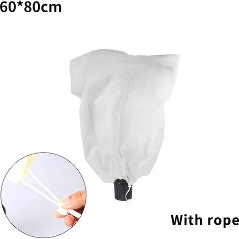 (60 x 80 cm, sans fermeture éclair, lot de 4) Housse de protection hivernale pour plantes en tissu non tissé avec cordon de serrage et fermeture éclair. Protection antigel pour plantes. (1/4)