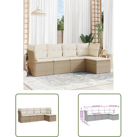 The Living Store 5-tlg. Garten-Sofagarnitur mit Kissen Beige Poly Rattan - Gartenmöbel - Outdoor Möbel - Rattan Sofa - Lounge Set - Gartengartenset (1/3)