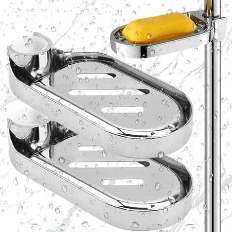 Porte-Savon Réglable Pour Barre De Douche 2 Pièces Plateau Éponge Murale Diamètre Trou 25mm (1/4)