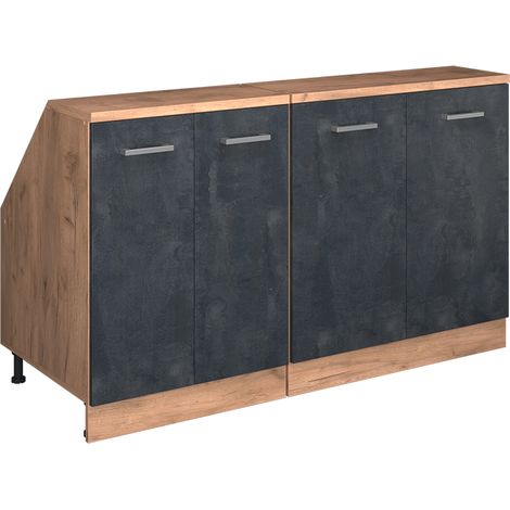 Meuble sous pente R-Line, Béton noir, 140cm Lot de 2 caissons 60 cm de profondeur, Vicco