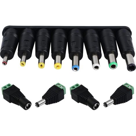 8 Types Adaptateur d'alimentation DC 5,5 x 2,1 mm Connecteur Universel CC Plugs Femelle à Mâle Adaptateur,Barrel Jack Connecteur avec 2 Paires DC Connecteur d'alimentation Mâle et Femelle