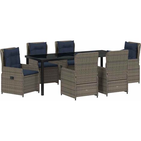 Maison Exclusive - Set da Pranzo per Giardino con cuscino 7 pcs Grigio Poly Rattan