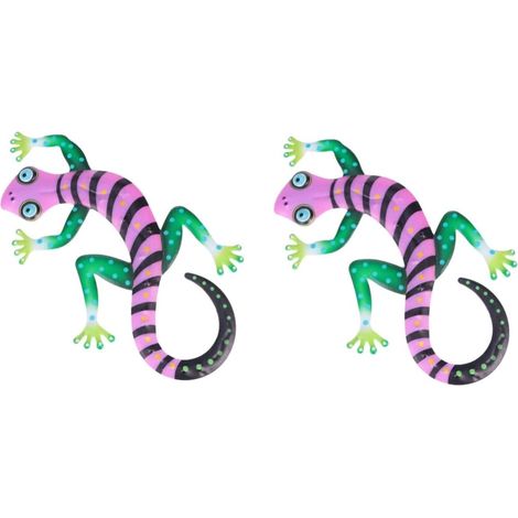 2pièces Décoration Murale Métal Gecko Réaliste Sculpture Artisanale Pour Salon Bureau Et Jardin (1/5)
