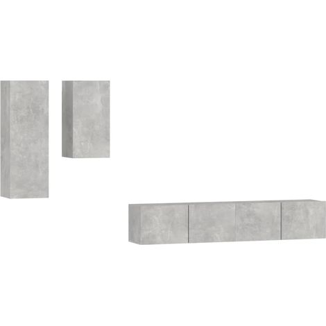 Conjunto de muebles mueble aparador TV televisión salón dormitorio sala de estar 4 piezas madera de ingeniería gris 020024697