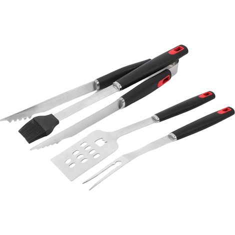 Ustensiles de Barbecue - Acier Inoxydable résistant Ensemble d'ustensiles avec Fourchette et Brosse Cuisine Jardin Camping Plage Pique-Nique Cadeau (1/5)