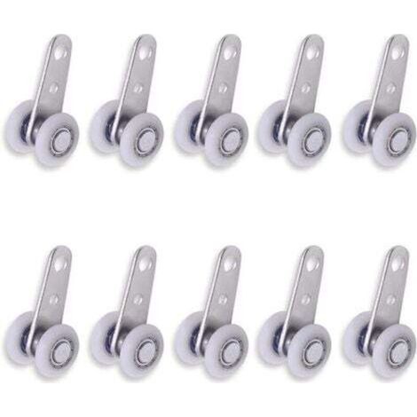 [JAMAIS UTILISÉ] Lot de 10 poulies en métal 49 x 22 mm avec 2 roues en plastique pour portes coulissantes d'armoire (1/4)