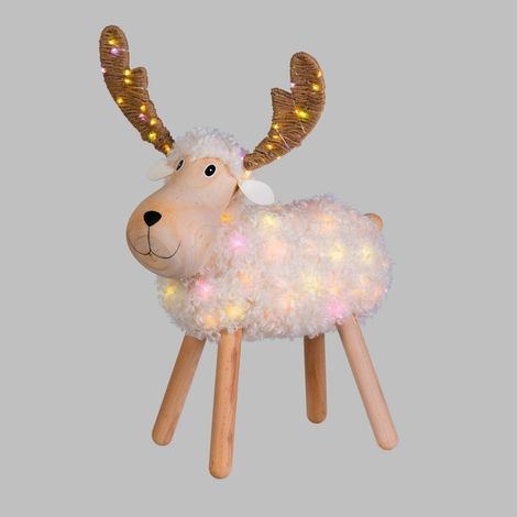 Grand mouton lumineux 110 LED blanc chaud et couleur en bois 65cm sur secteur (1/5)