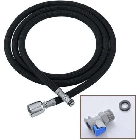 Tuyau de rechange noir pour robinet de cuisine, M15 x 1 mm x G1/2, flexible extensible pour évier de cuisine avec raccord rapide, tuyau en nylon de 150 cm / boucle noire de 1,5 m