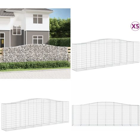 Gabionen mit Hochbogen 5 Stk. 400x50x120/140cm Verzinktes Eisen - Gabionen - Gabionenkorb - Gartendeko - Zaun - Sichtschutz - Home & Living (1/5)