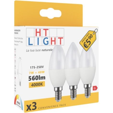 Alca power c37 7w 220v 560lm 4000k e14 lampada mini oliva a led box da 3pz (1/4)