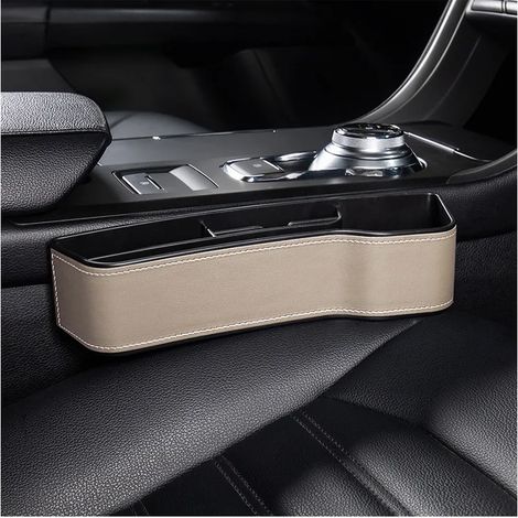 (Beige à droite) Boîte de rangement multifonction pour siège auto, pochette universelle pour portefeuille, pièces, clés, cartes, gobelet et porte-téléphone (1/5)