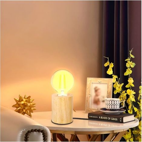 Base d'abat-jour en bois cylindrique E27, sans ampoule