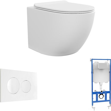 Pack WC suspendu blanc mat avec bâti-support et plaque de déclenchement - JAVOINE (1/4)