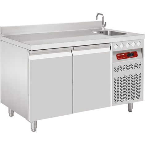 Table réfrigérée murale ventilée portes GN 1/1- évier - Diamond