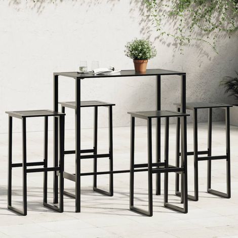 Juego de mesa alta y taburetes de jardín 5 piezas acero negro