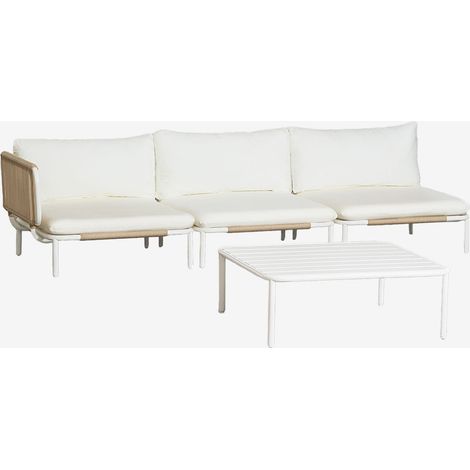 SKLUM Gartenset mit 3-teiliger modularer Eckcouch und Couchtisch aus Roubly-Stahl Beige Mandel Rose
