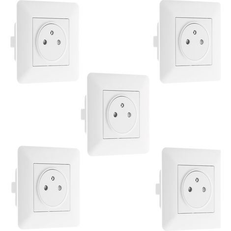Zenitech – Lot de 5 prises affleurantes 2P+T 16A – Bornes automatiques sans outil – Tension 250V – Installation facile