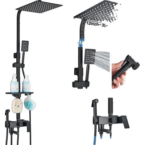Ensemble de douche, fonction pluie, contrôle thermostatique, noir mat 4-12 (1/2)