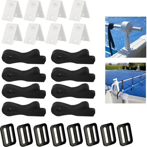 Kit de Fixation pour Bâche Solaire Piscine, 8 Set Sangles Maintien, Maintien Piscine Enrouleur Bache & A Bulle --Chrom (1/4)