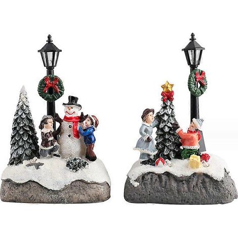 2er-Set beleuchtete Weihnachtshäuser aus Kunstharz – Miniaturhäuser, Dorfstraßen-Weihnachtsbeleuchtung mit LED-Lichtern, festliche Weihnachtsdekoration (1/5)