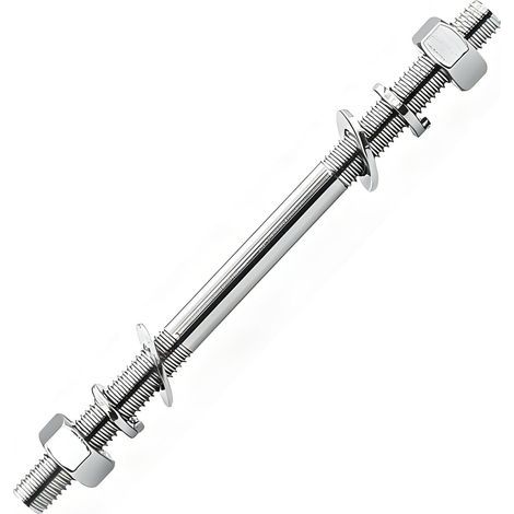 Axe pour roue de brouette comme axe de rechange M12 en acier inoxydable à double filetage avec écrous, galvanisé, longueur 160 mm pour brouette, diable, chariot à main et chariot (1/5)