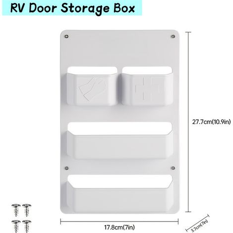 New RV Door Organizer Storage Box, PLA storage box, 17.83.727.7cm - White RV door storage box (set includes 4 screws)