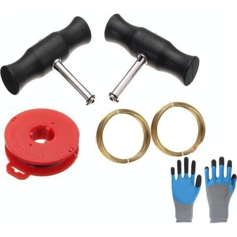 Kit d'outils universels de démontage de pare-brise en 5 pièces, kit de réparation de pare-brise, 2 outils de démontage de pare-brise, 3 rouleaux de fil de fer, fil d'acier pour pare-brise. (1/4)