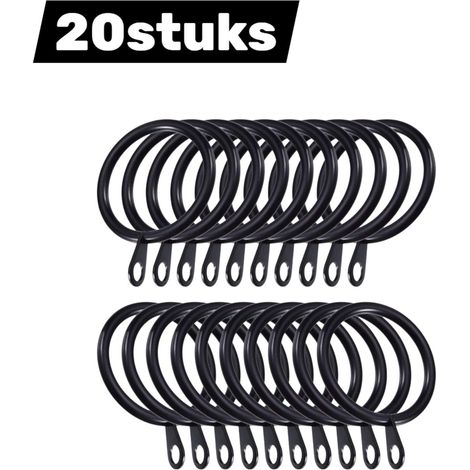 Lot de 20 anneaux romains pour rideaux de douche, salles de bain, salons et chambres. Filetage : 4 mm, diamètre intérieur : 38 mm, noir. (1/4)