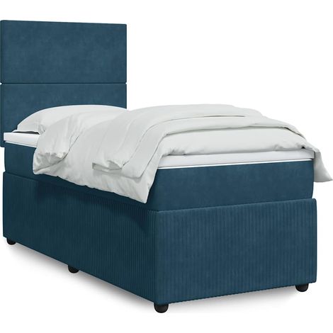 Cama box spring con colchón terciopelo azul 100x200 cm (1/5)