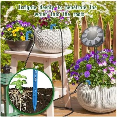 Arrosage Goutte à Énergie Solaire, 2025 Nouveau Couvercle Rond Kit Automatique pour Intérieur et Exterieur Balcon Jardin Plante, Programmateur avec 10M Tuyau - (1/5)