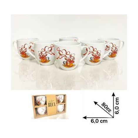 Set 6 Tazzine Tazze da Caffè in Ceramica senza Piattini Profumo (1/2)