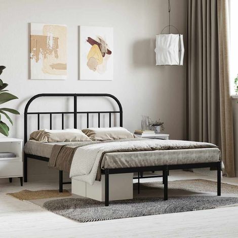 Lit adulte avec tête de lit, Lit double Cadre de lit métal noir 120x200 cm MEMV599728 (1/5)