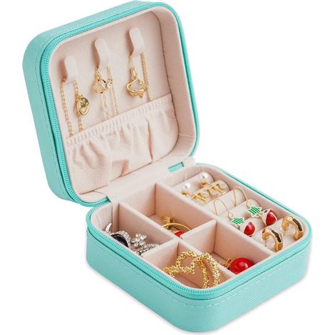 Portagioie - set di gioielli da donna - mini organizer per gioielli - organizer per anelli in pelle - portagioie da viaggio - blu - 9,59,55 cm (1/5)