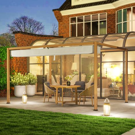 Pergola extérieure 4 x 3 m avec toit rétractable et cadre en aluminium effet bois